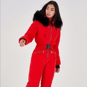 Women’s Red Ski Suit - Upwearandsuits